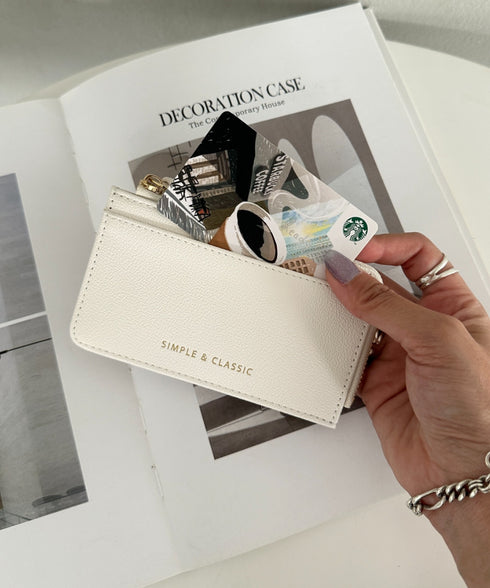 L字ファスナーPU薄型 シンプルデザイン カードケース/ミニ財布 | MD6253023 | アイボリー