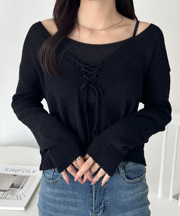 レースアップニットボレロカーディガン | WR2253024 | ブラック