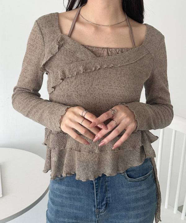 ホルターネックフリルレイヤードトップス | WR2253025 | ブラウン