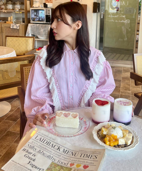 フリルレースストライプミニワンピース | SL2256055 | ピンク