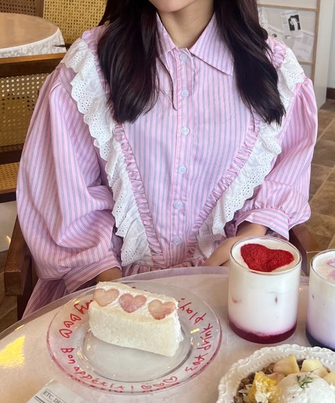 フリルレースストライプミニワンピース | SL2256055 | ピンク