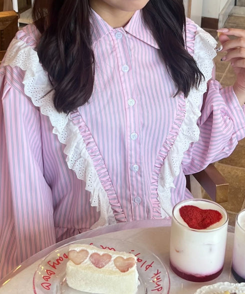 フリルレースストライプミニワンピース | SL2256055 | ピンク