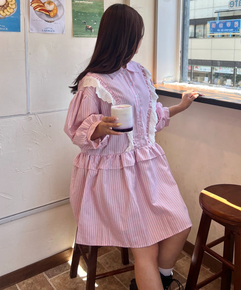 フリルレースストライプミニワンピース | SL2256055 | ピンク
