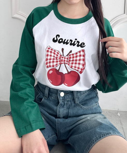チェリーリボンラグランTシャツ | SL2256056 | グリーン