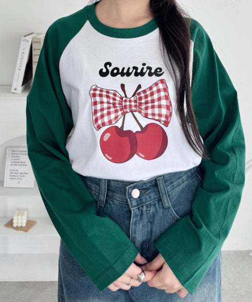 チェリーリボンラグランTシャツ | SL2256056 | グリーン