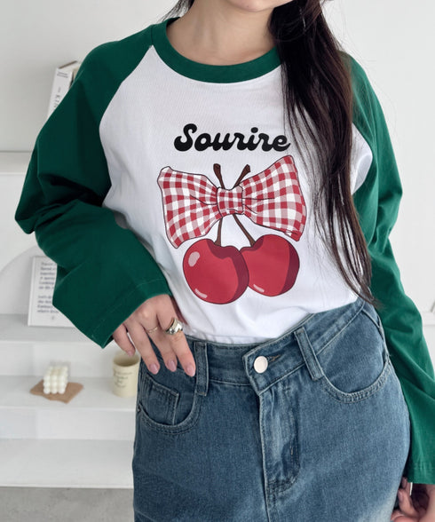 チェリーリボンラグランTシャツ | SL2256056 | グリーン