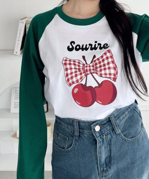 チェリーリボンラグランTシャツ | SL2256056 | グリーン