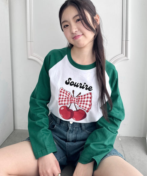 チェリーリボンラグランTシャツ | SL2256056 | グリーン