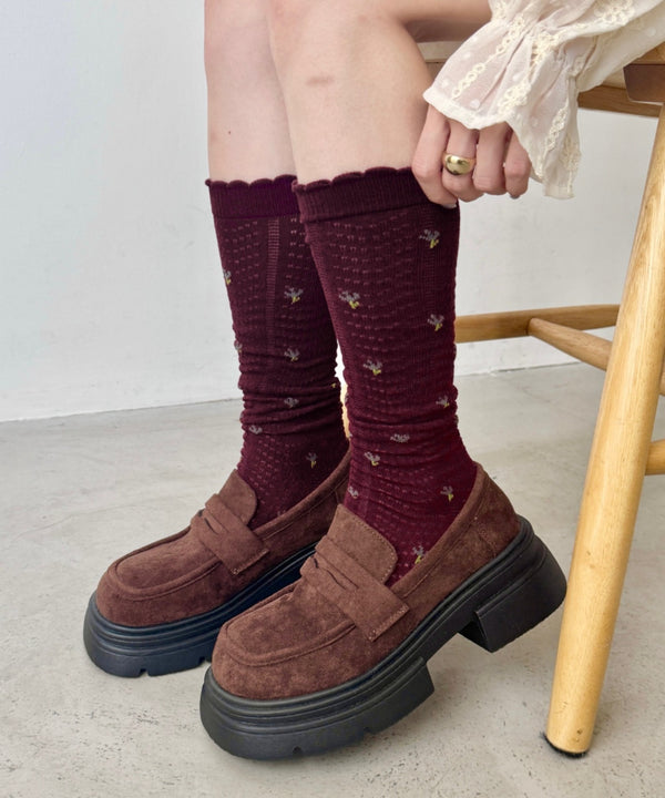 小花柄ハイソックス | SL6256058 | バーガンディー