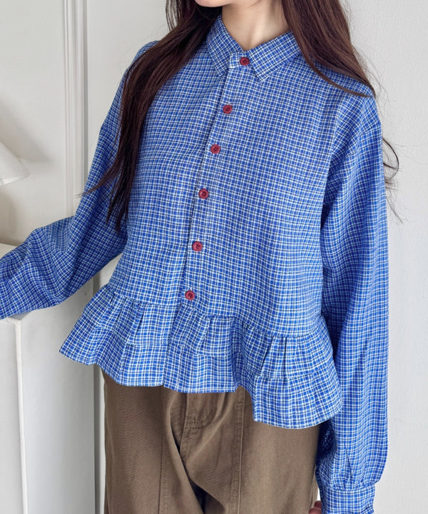 裾フリルチェックシャツ | SL2253019 | ブルー
