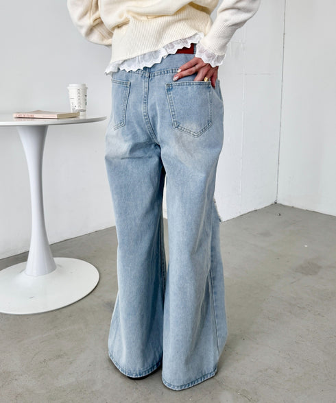 レースダメージデニムパンツ | SL2256064 | ライトブルー