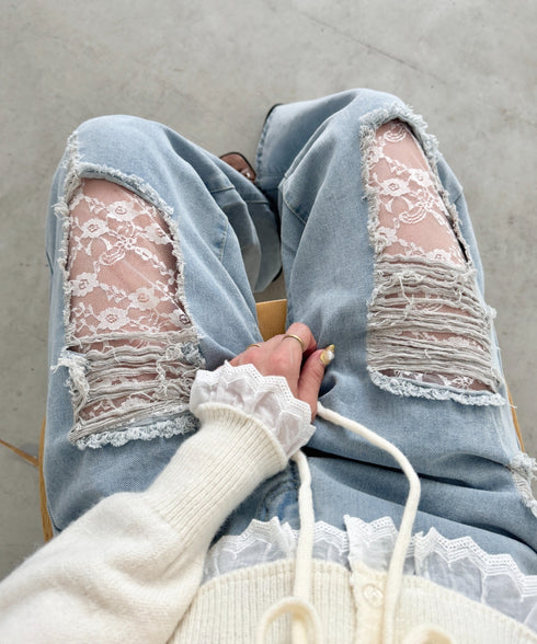 レースダメージデニムパンツ | SL2256064 | ライトブルー