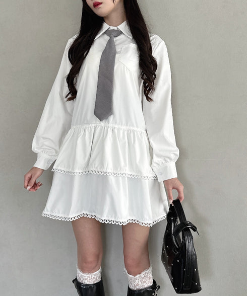 レースヘムフリルシャツワンピース | LO2253009 | ホワイト