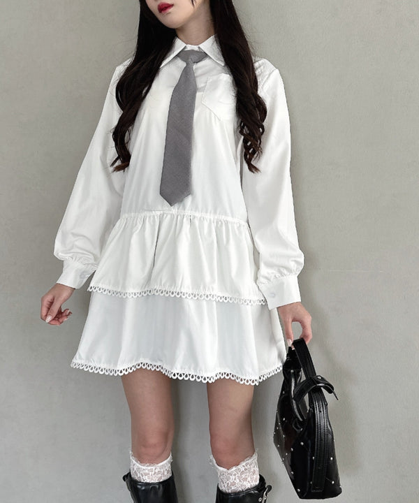 レースヘムフリルシャツワンピース | LO2253009 | ホワイト