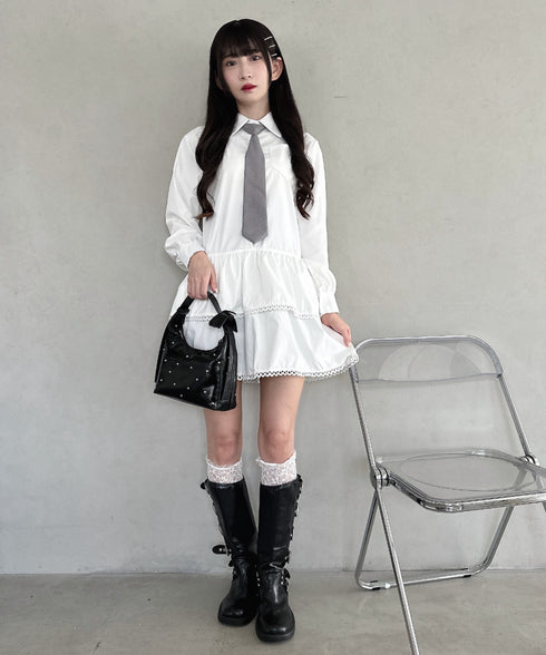 レースヘムフリルシャツワンピース | LO2253009 | ホワイト