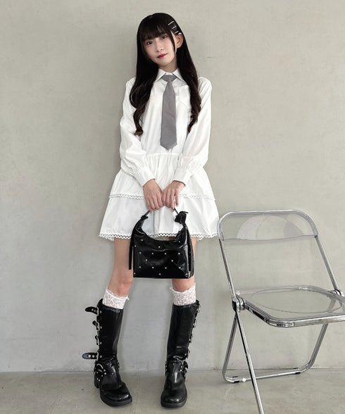 レースヘムフリルシャツワンピース | LO2253009 | ホワイト