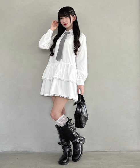 レースヘムフリルシャツワンピース | LO2253009 | ホワイト