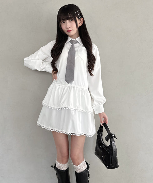 レースヘムフリルシャツワンピース | LO2253009 | ホワイト