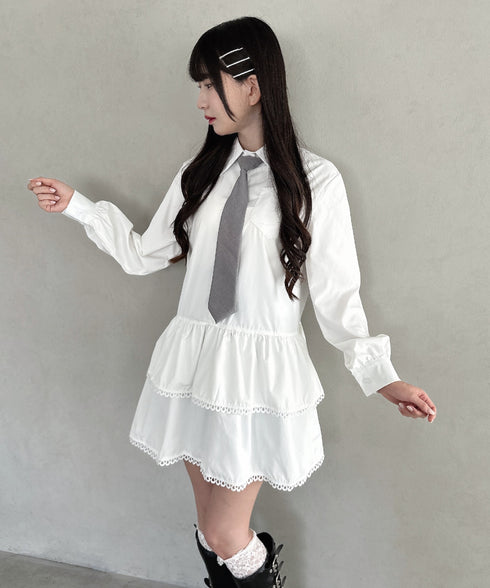 レースヘムフリルシャツワンピース | LO2253009 | ホワイト