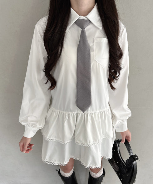 レースヘムフリルシャツワンピース | LO2253009 | ホワイト