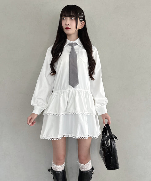 レースヘムフリルシャツワンピース | LO2253009 | ホワイト