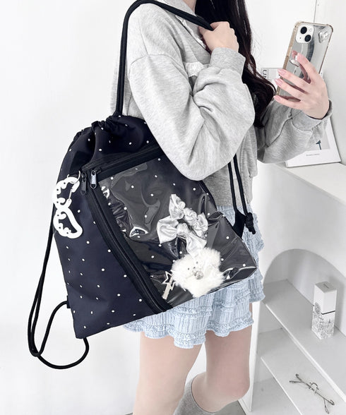 【ドット&スター】クリアポケットナップサック | LO1256030 | ブラック