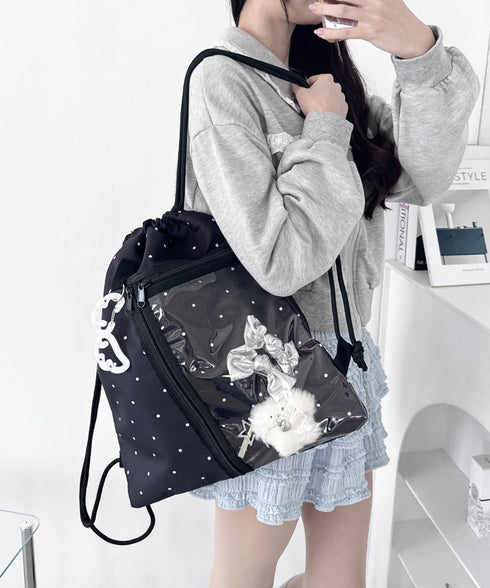 【ドット&スター】クリアポケットナップサック | LO1256030 | ブラック