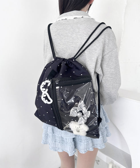 【ドット&スター】クリアポケットナップサック | LO1256030 | ブラック