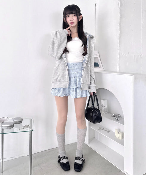 レースリボンフードチェックパーカー | LO2256026 | グレー