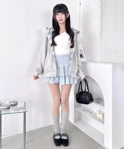 レースリボンフードチェックパーカー | LO2256026 | グレー