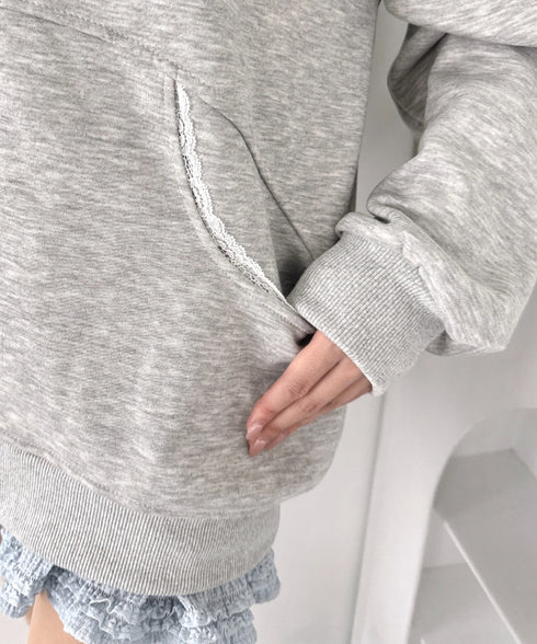 レースリボンフードチェックパーカー | LO2256026 | グレー