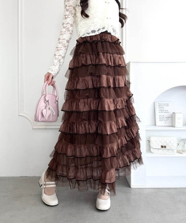 ベロアトリムティアードスカート | LO2256028 | ブラウン