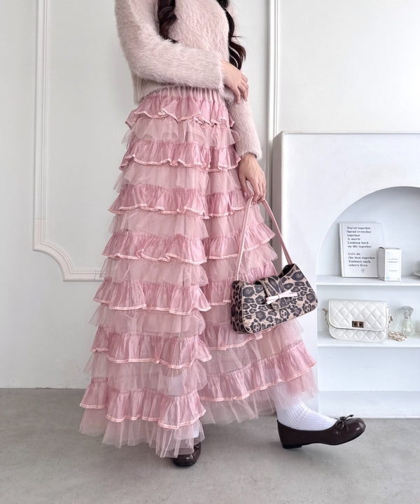 ベロアトリムティアードスカート | LO2256028 | ピンク