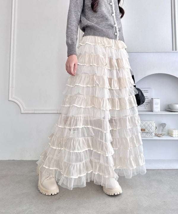 ベロアトリムティアードスカート | LO2256028 | アイボリー