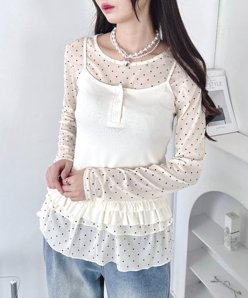 裾フリルドットティアードトップス | LO2253010 | アイボリー