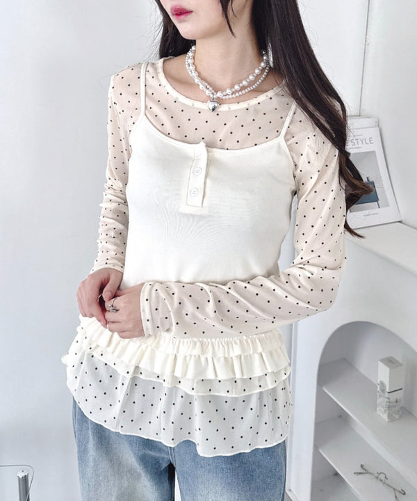 裾フリルドットティアードトップス | LO2253010 | アイボリー