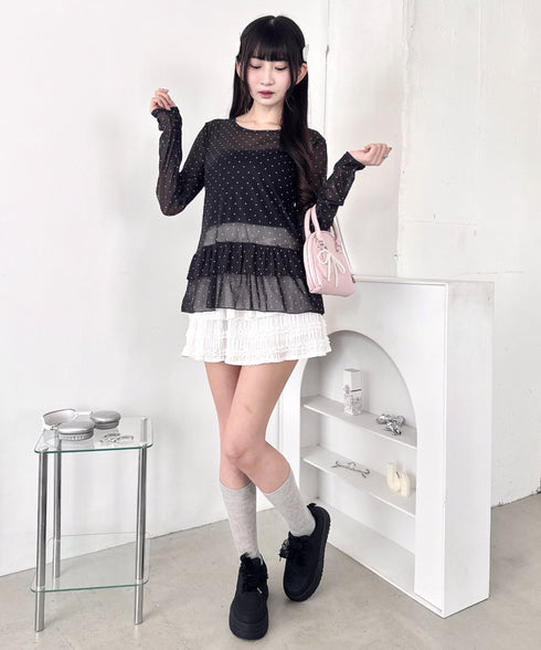 裾フリルドットティアードトップス | LO2253010 | ブラック