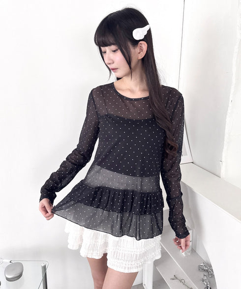 裾フリルドットティアードトップス | LO2253010 | ブラック
