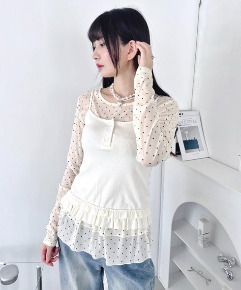 裾フリルドットティアードトップス | LO2253010 | アイボリー