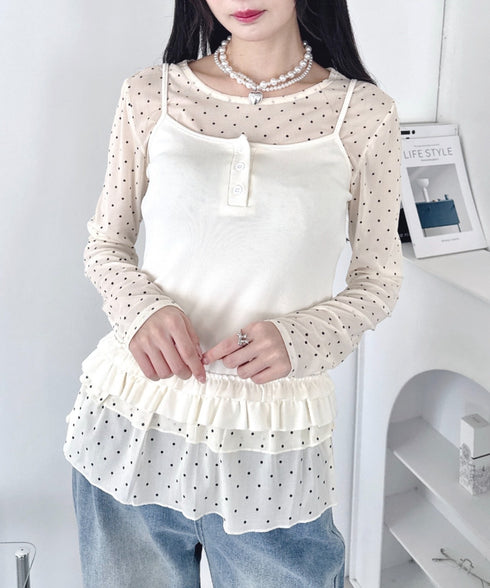 裾フリルドットティアードトップス | LO2253010 | アイボリー