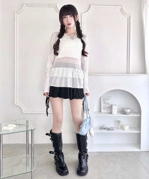 裾フリルドットティアードトップス | LO2253010 | ホワイト