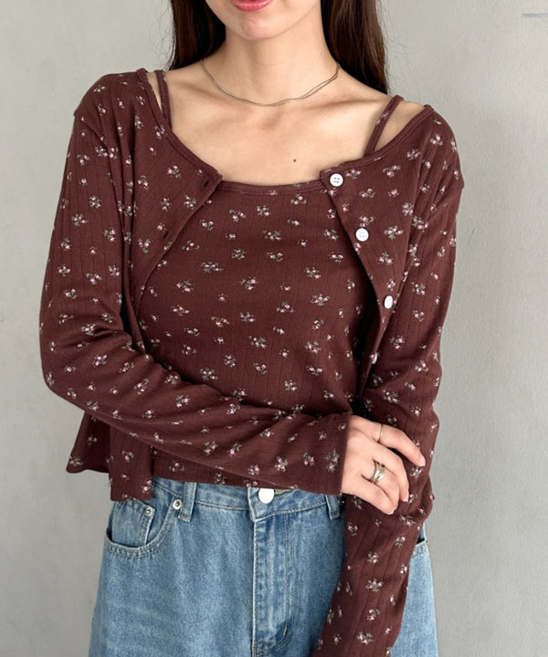 2点SET 小花柄キャミ付きカーディガン | MD2253027 | ブラウン