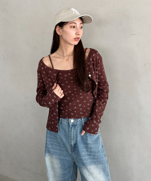 2点SET 小花柄キャミ付きカーディガン | MD2253027 | ブラウン