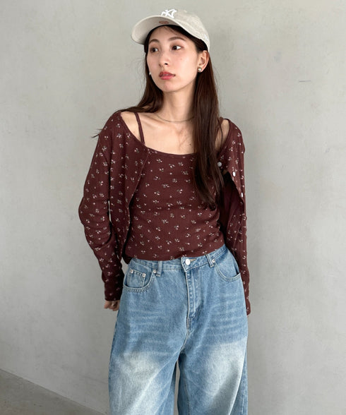 2点SET 小花柄キャミ付きカーディガン | MD2253027 | ブラウン