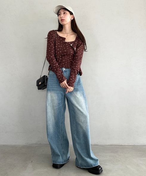 2点SET 小花柄キャミ付きカーディガン | MD2253027 | ブラウン