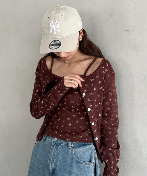 2点SET 小花柄キャミ付きカーディガン | MD2253027 | ブラウン