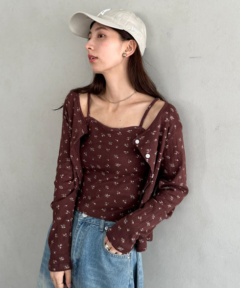 2点SET 小花柄キャミ付きカーディガン | MD2253027 | ブラウン