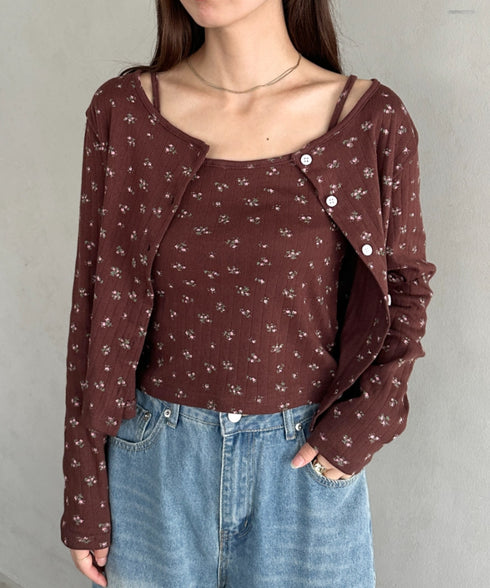 2点SET 小花柄キャミ付きカーディガン | MD2253027 | ブラウン