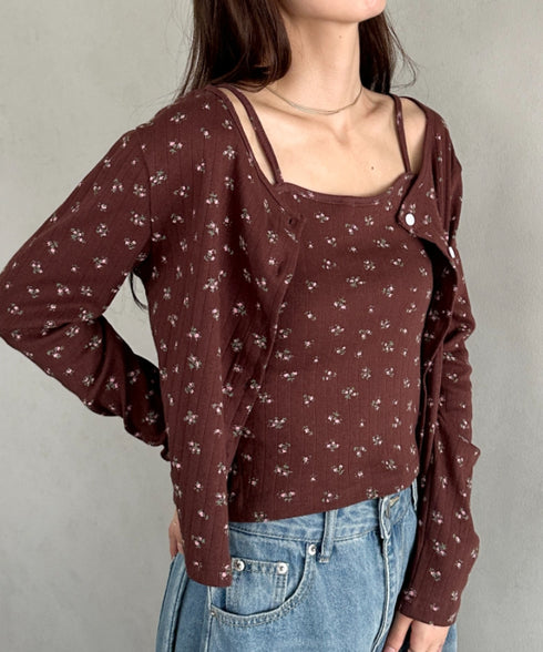 2点SET 小花柄キャミ付きカーディガン | MD2253027 | ブラウン