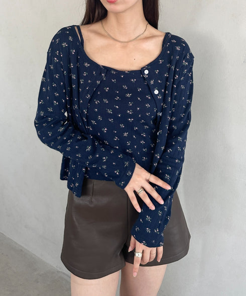 2点SET 小花柄キャミ付きカーディガン | MD2253027 | ネイビー